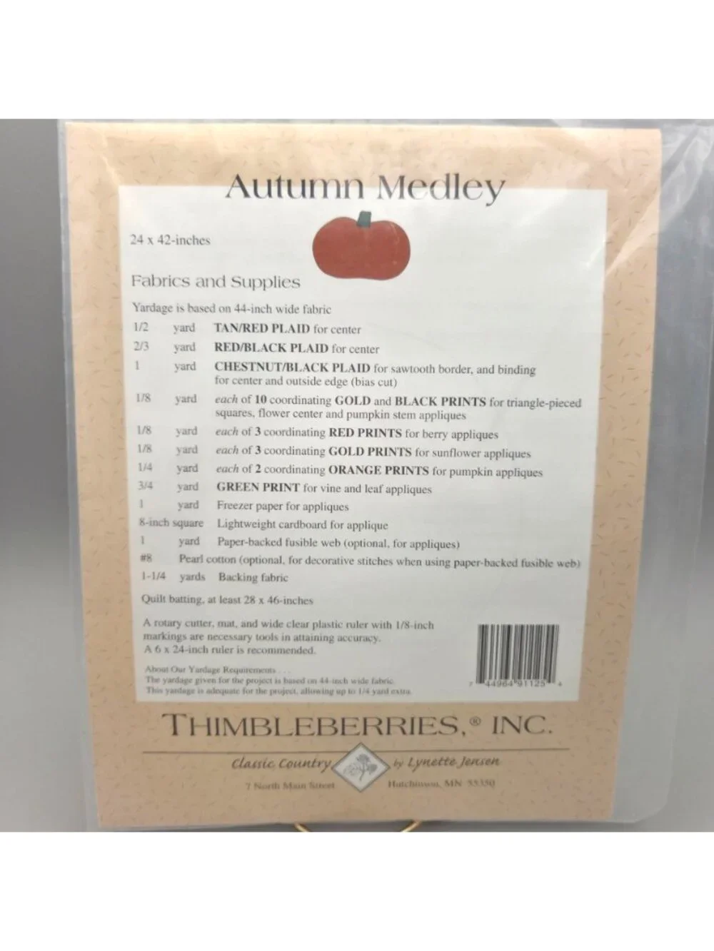 Autumn Medley Quilt Pattern Thimbleberries Table Runner Pumpkins Sunflower